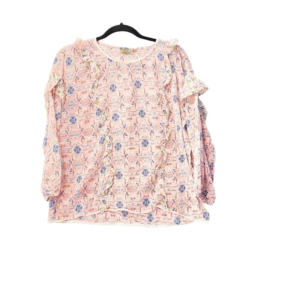 True craft size med pink boho ruffle blouse top